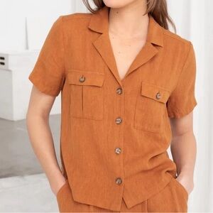 & Other Stories Size 8 Cropped Burnt Orange Linen Blouse